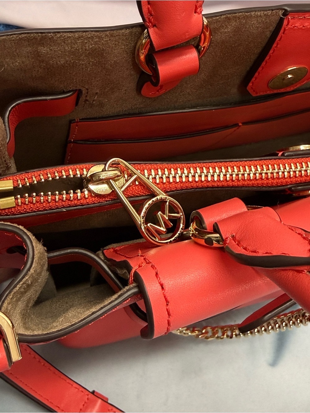 (new+tag) Michael Kors Leather Hamilton Legacy Dahlia Belted Red Pink Satchel - Picture 8 of 16